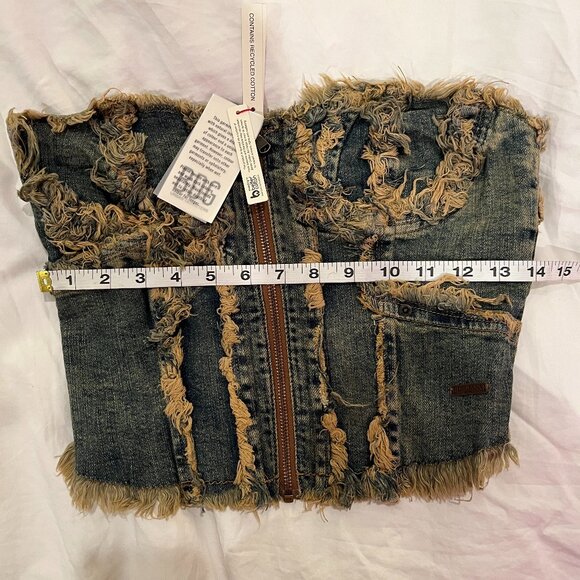 Urban Outfitters BDG Frayed Edge Strapless Sweatheart Neck Denim Corset M - Picture 4 of 8